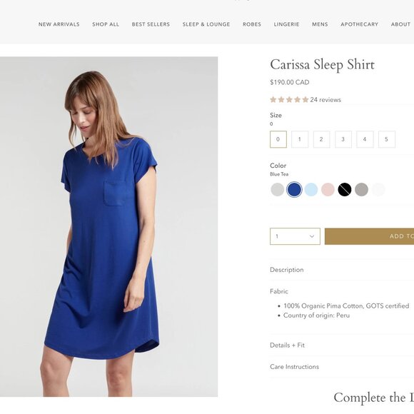 100% organic pima cotton  Chemise by SKIN. worldwide - Picture 2 of 14